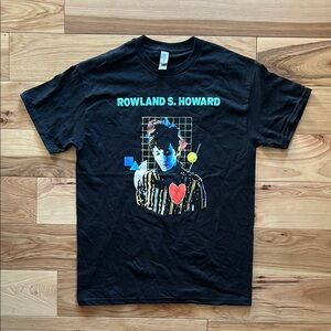 Rowland S Howard 6 color flyer tee. Black, Gildan medium.